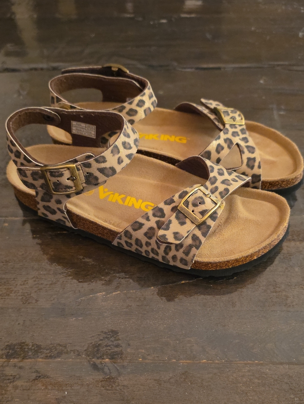 (38) Viking Women's Leopard Print Ankle-Strap Sandals Shimmer Summer Vacation